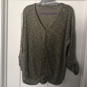 Green Heathered Button Up Sweater